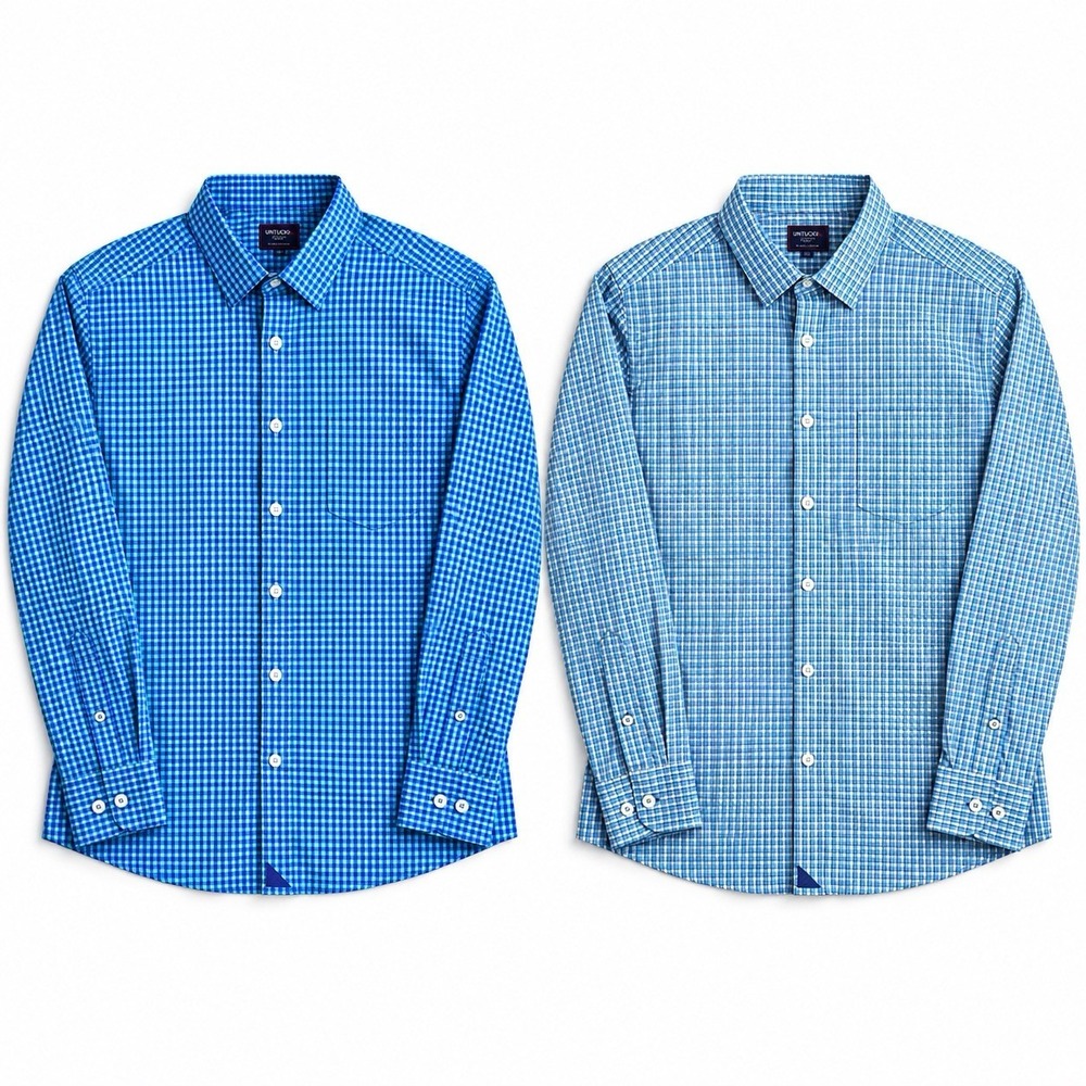 Lot of 2 UNTUCKit Shirt Mens XL Blue Gingham Performance Regular Fit Quinby